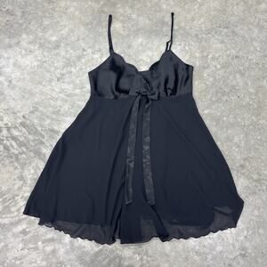 Y2K Victorias Secret Black Womens S Babydoll Sheer Sexy Mini Slip Long Bow